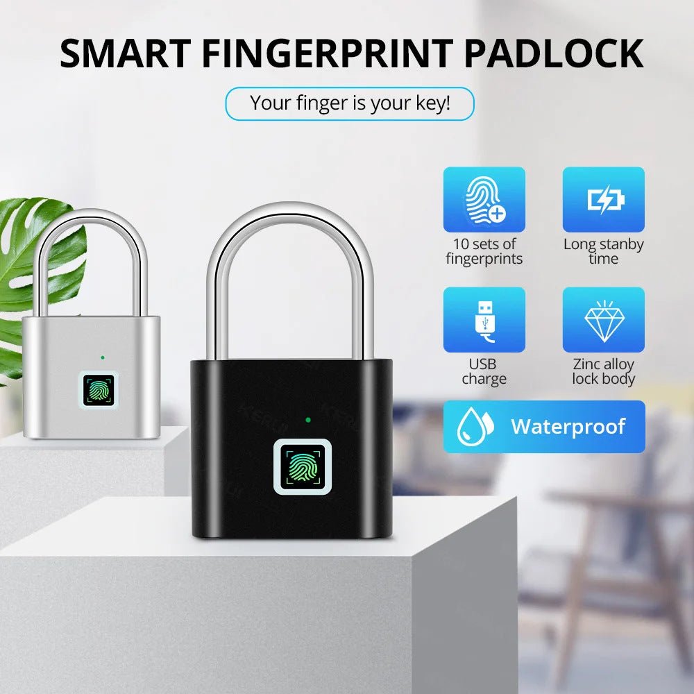 Keyless waterproof and rust - proof smart fingerprint padlock, outdoor electronic padlock head, cabinet door anti - theft password lock - URANBATO