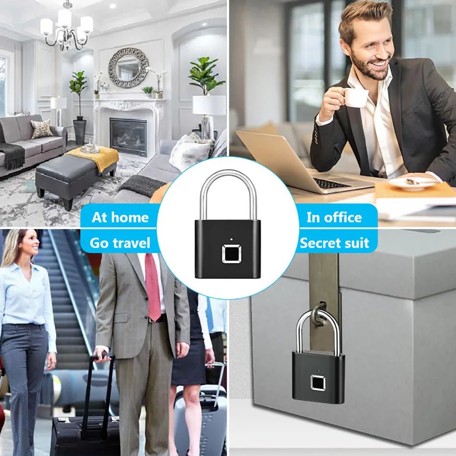 Keyless waterproof and rust - proof smart fingerprint padlock, outdoor electronic padlock head, cabinet door anti - theft password lock - URANBATO