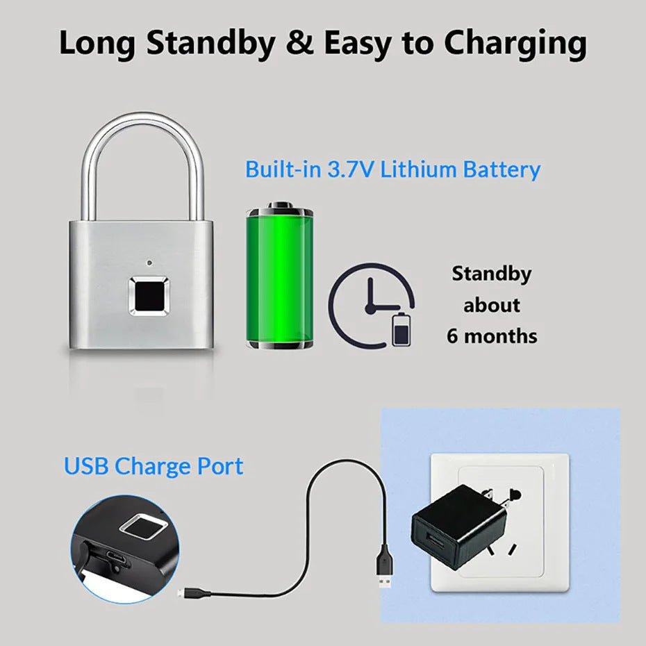 Keyless waterproof and rust - proof smart fingerprint padlock, outdoor electronic padlock head, cabinet door anti - theft password lock - URANBATO