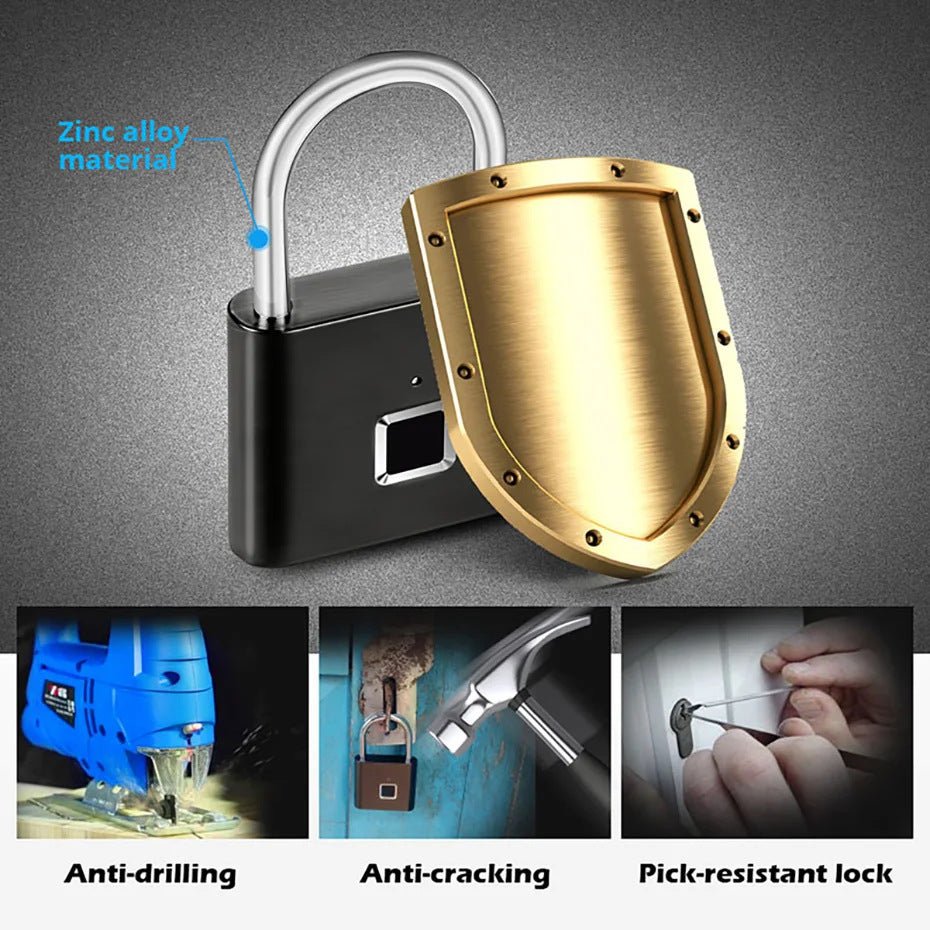 Keyless waterproof and rust - proof smart fingerprint padlock, outdoor electronic padlock head, cabinet door anti - theft password lock - URANBATO