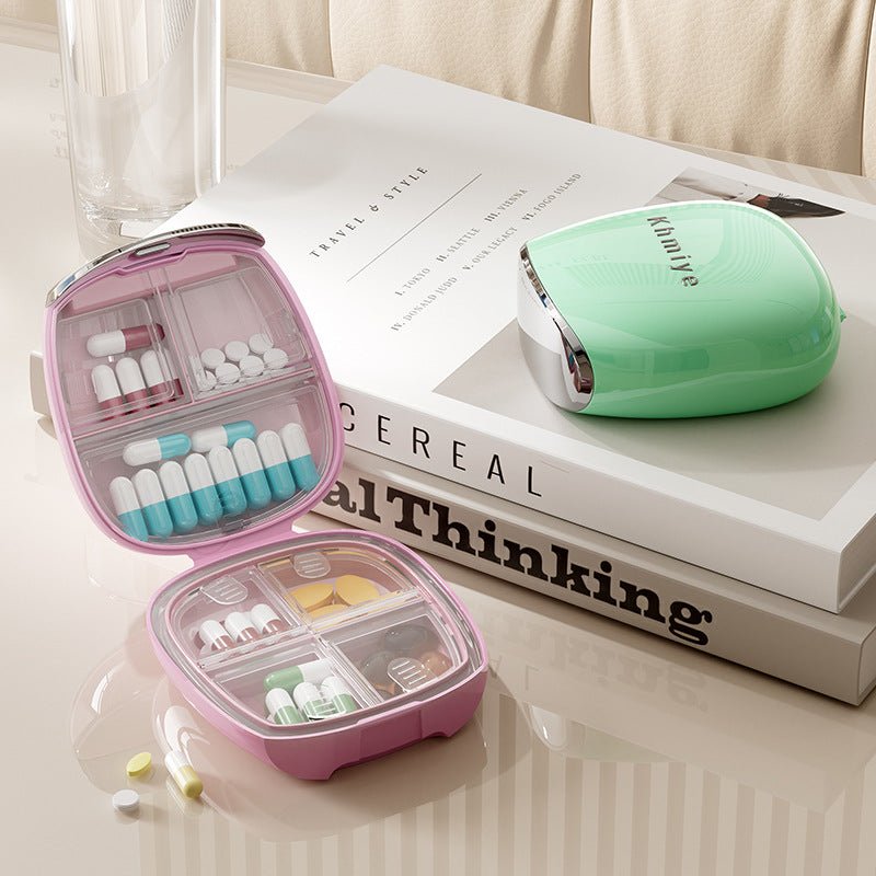 Khmiye Electroplated Pill Case,Jewel - like Finish,72g Pocket Organizer Magnetic Slide Cover,Multi - Compartment,8.1×7.4×3.8cm Compact - URANBATO