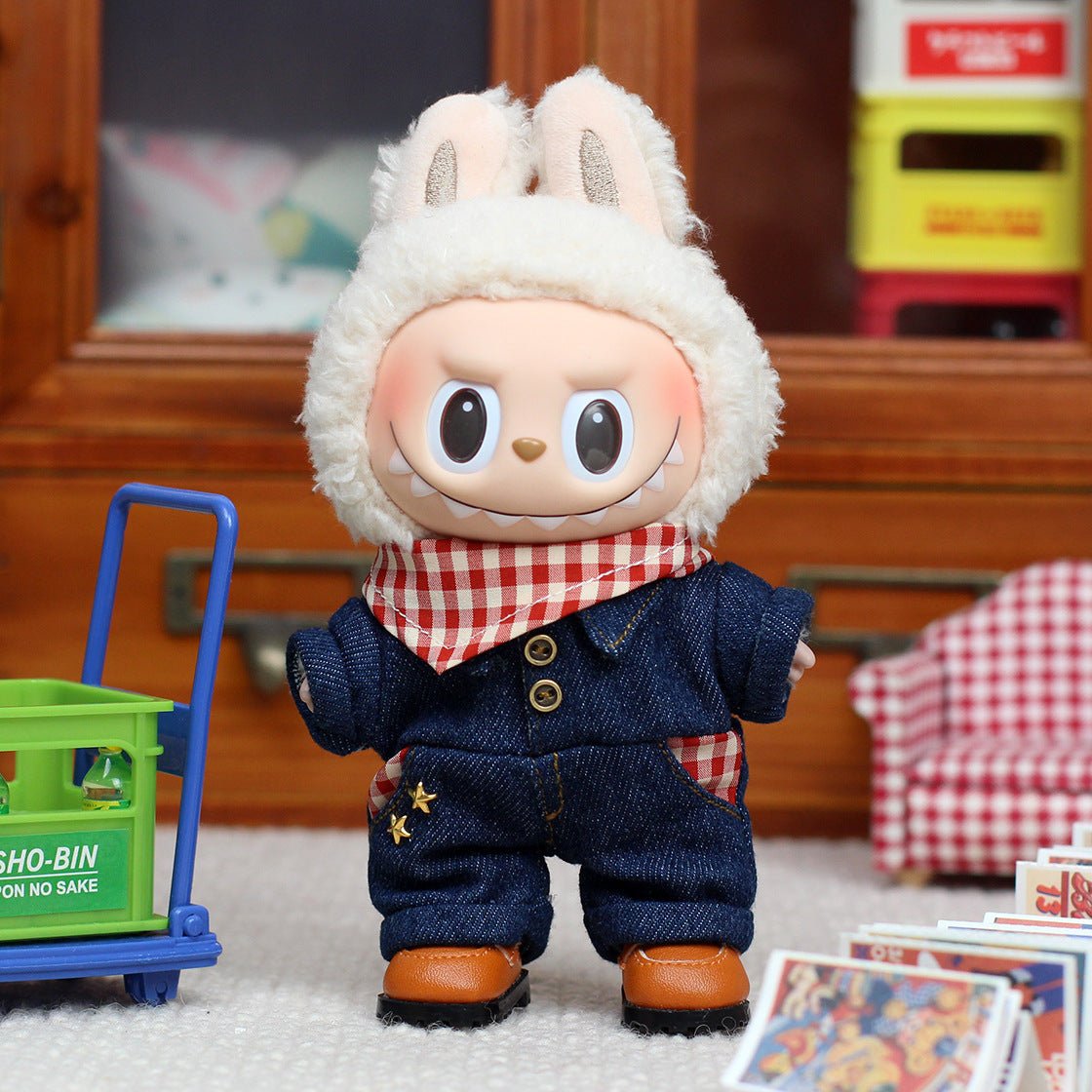 [Labubu clothes] 17cm Labubu doll clothes pendant doll clothes denim jumpsuit - URANBATO