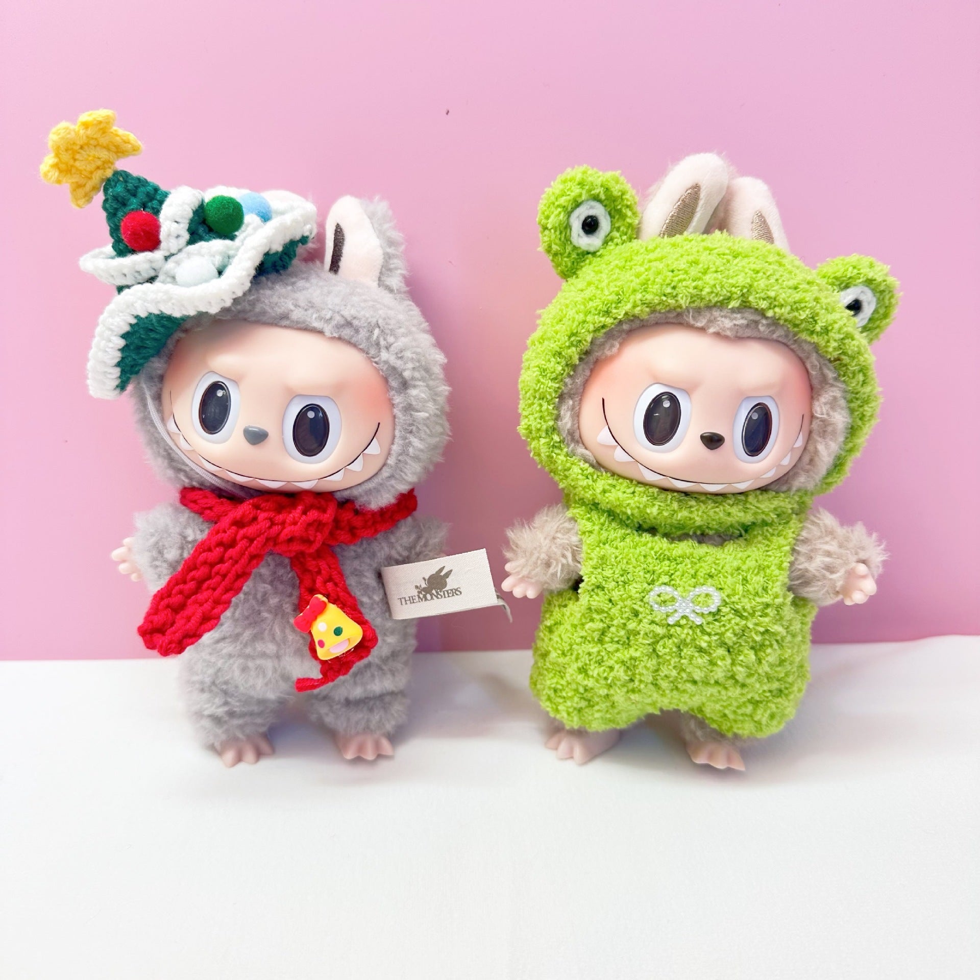 [Labubu Dress Up] 15cm Clothes Dress Up Labubu Handmade Small Animal Clothing Pendant Frog Elk Christmas Set - URANBATO