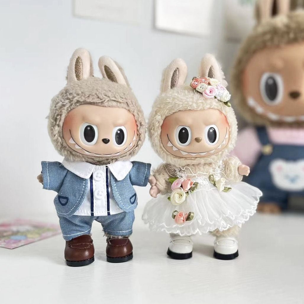 [Labubu Dress Up] 17cm Doll Clothes Pendant Labubu Wedding Dress Suit Set - URANBATO