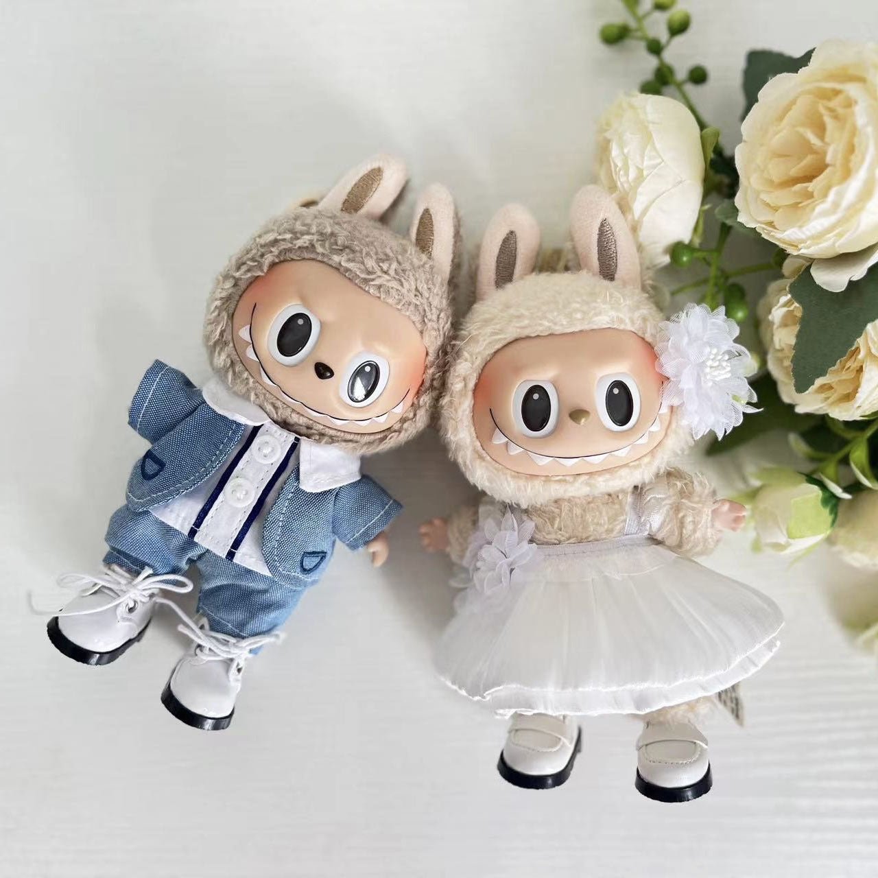 [Labubu Dress Up] 17cm Doll Clothes Pendant Labubu Wedding Dress Suit Set - URANBATO