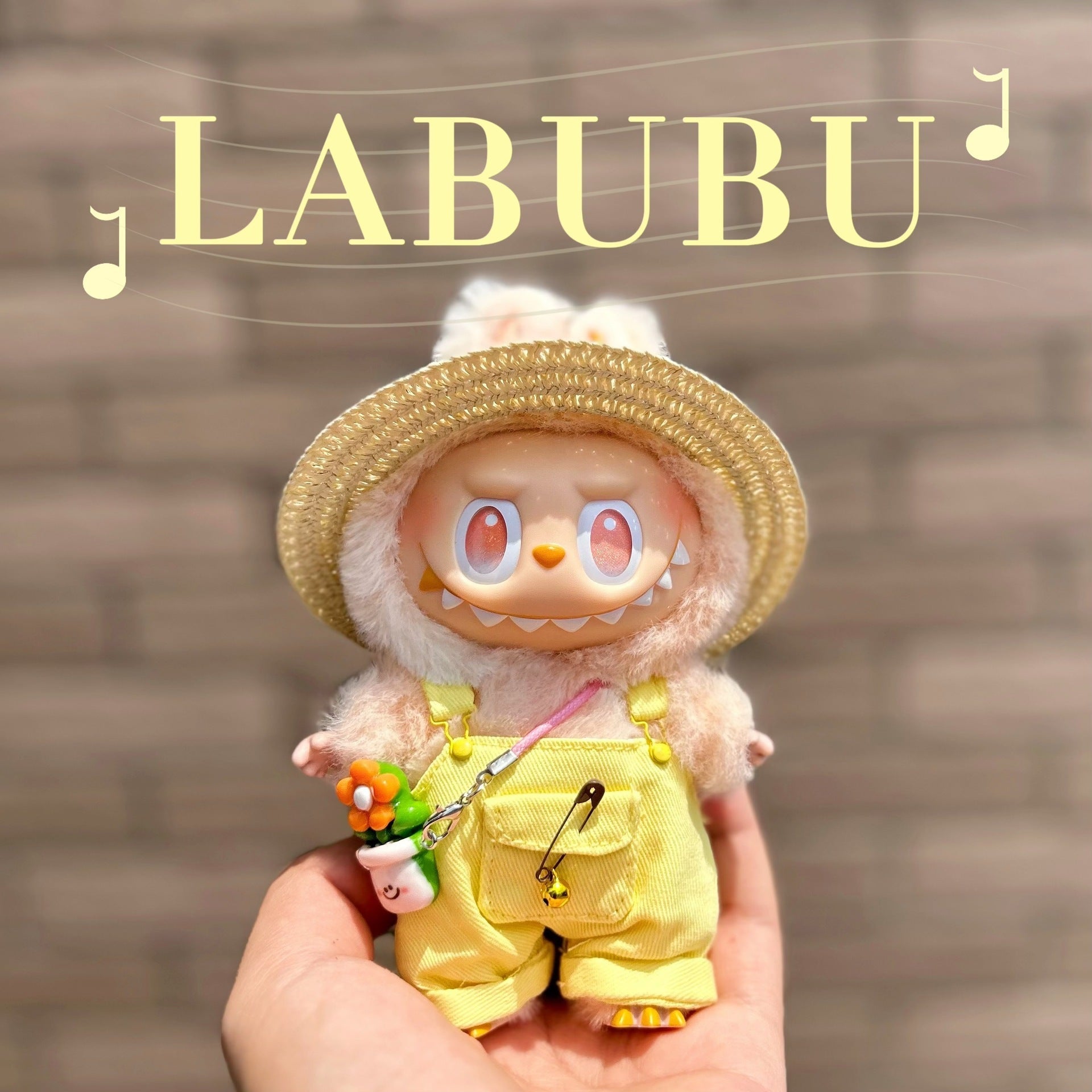 [Labubu Dress Up] 17cm LABUBU Front High Energy Series Straw Hat Overalls Set - URANBATO