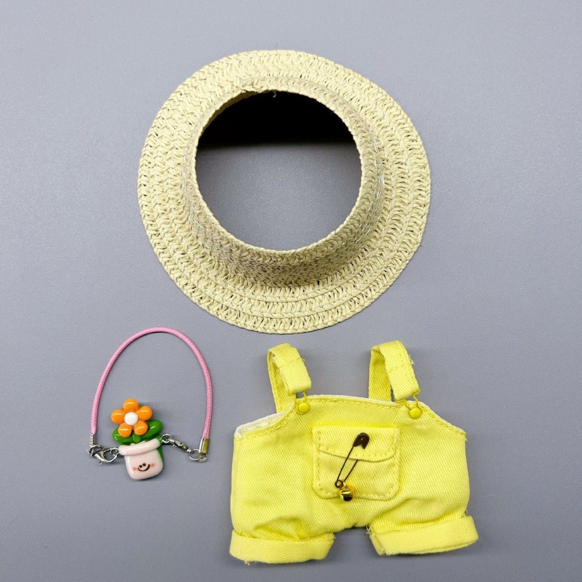 [Labubu Dress Up] 17cm LABUBU Front High Energy Series Straw Hat Overalls Set - URANBATO