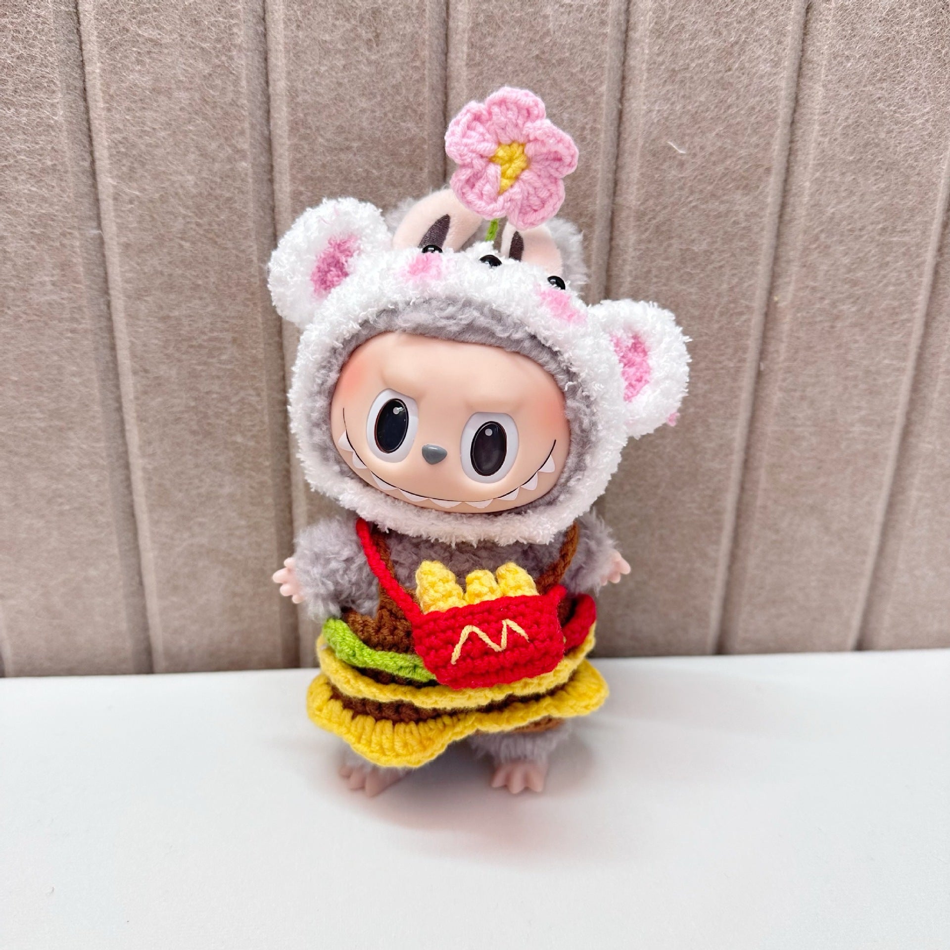 [Labubu Dress Up] 17cm Labubu Handmade Hamburger and French Fries Set Dog Headgear - URANBATO