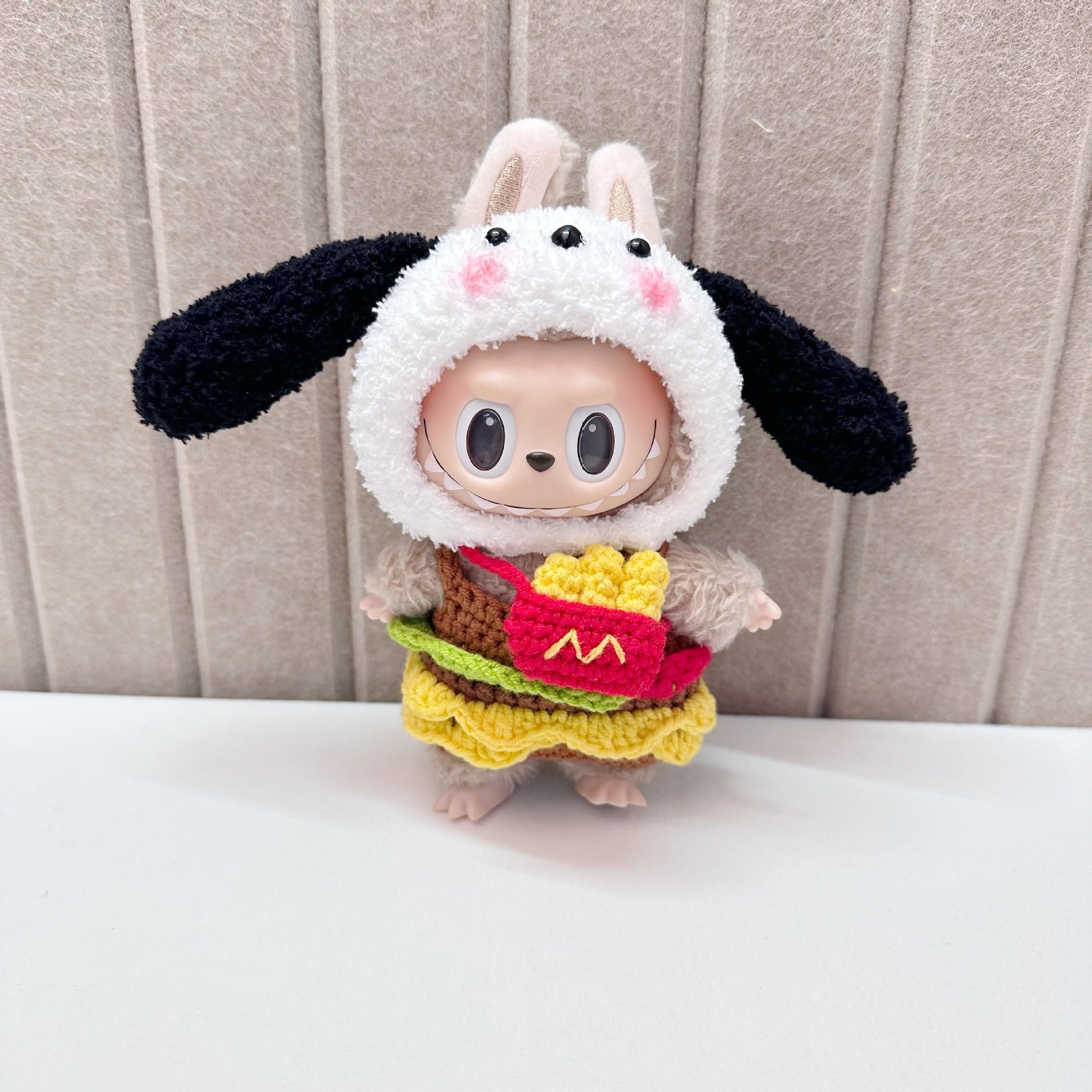[Labubu Dress Up] 17cm Labubu Handmade Hamburger and French Fries Set Dog Headgear - URANBATO