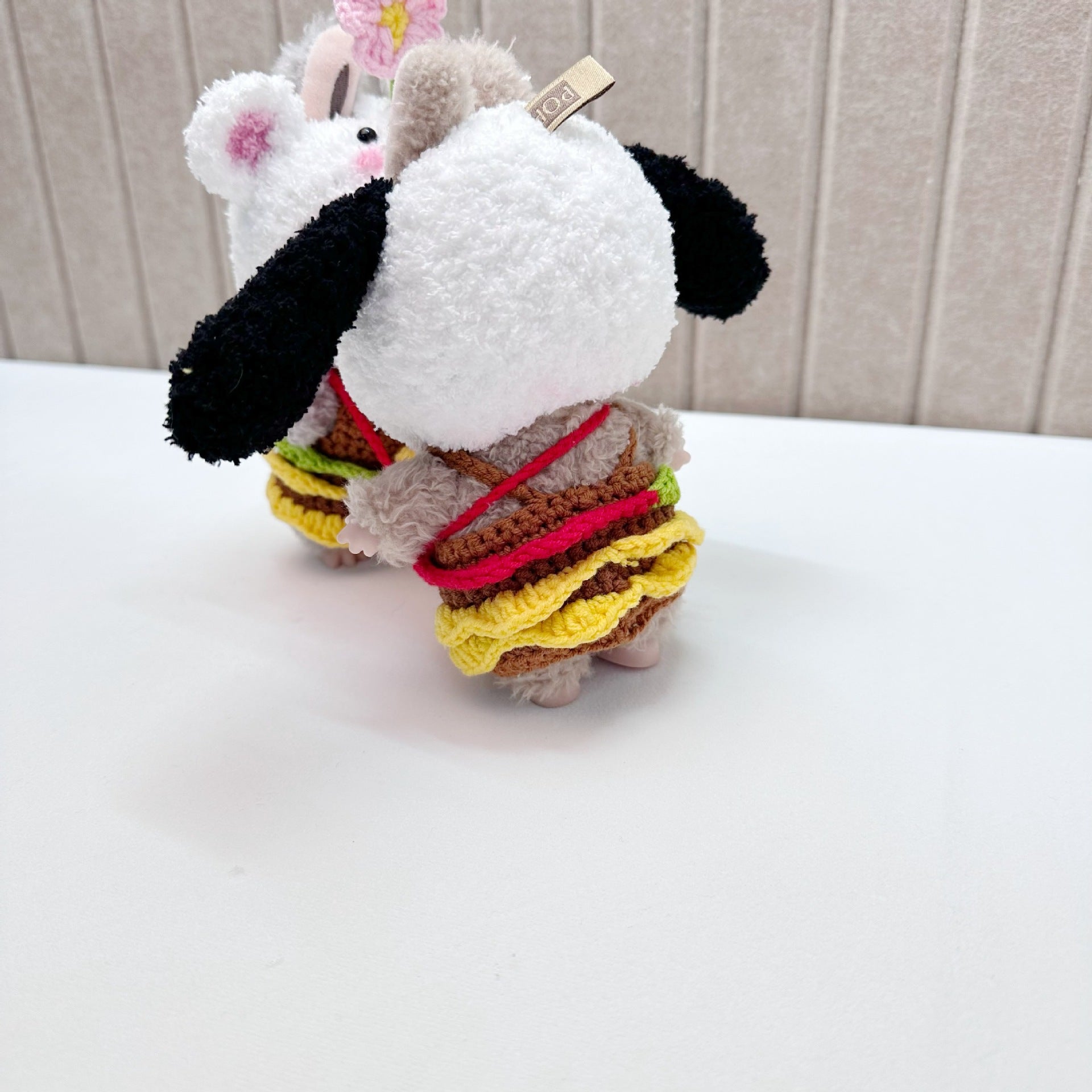[Labubu Dress Up] 17cm Labubu Handmade Hamburger and French Fries Set Dog Headgear - URANBATO