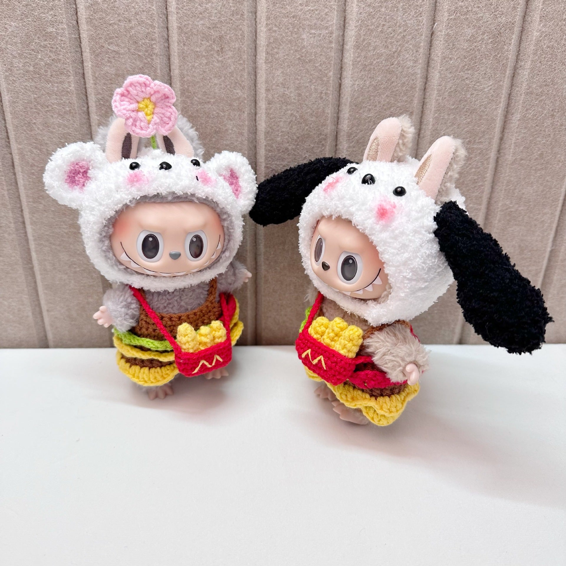 [Labubu Dress Up] 17cm Labubu Handmade Hamburger and French Fries Set Dog Headgear - URANBATO