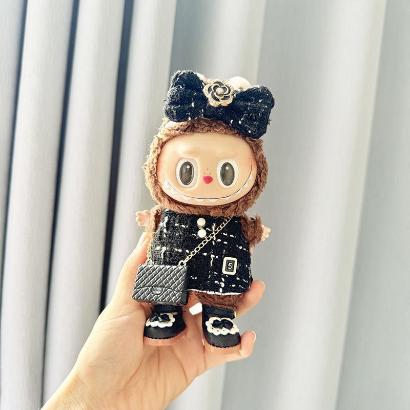 [Labubu Dress Up] First/Second Generation Labubu Doll Clothes Pendant Black/White Fragrant Camellia + Small C Bag - URANBATO
