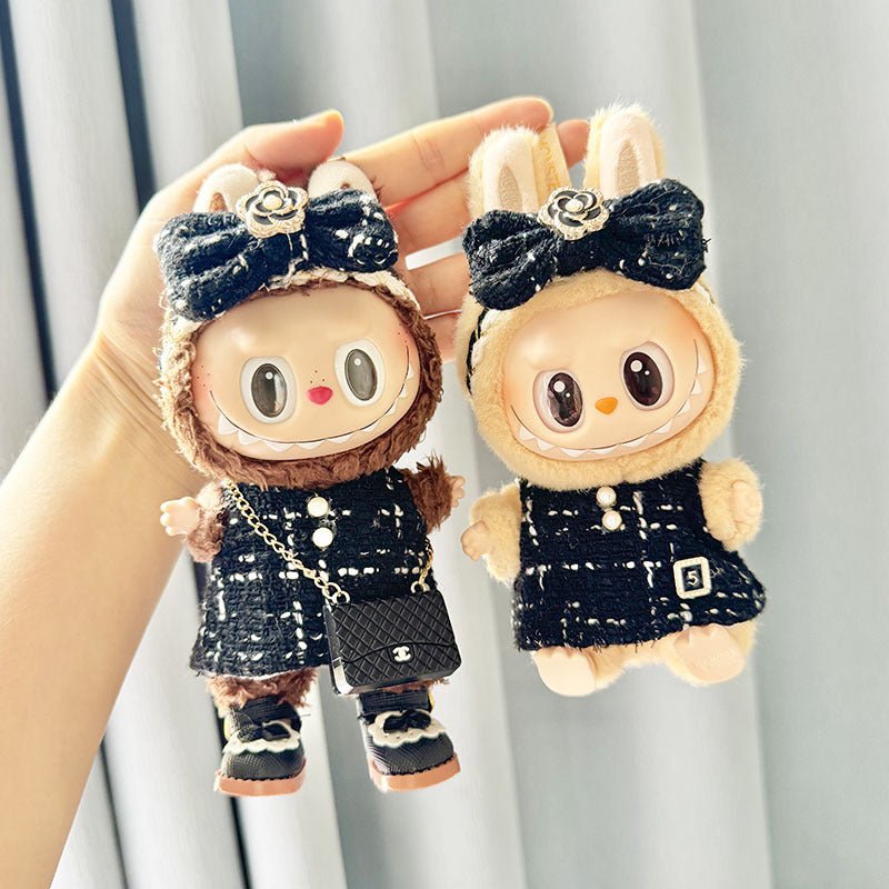 [Labubu Dress Up] First/Second Generation Labubu Doll Clothes Pendant Black/White Fragrant Camellia + Small C Bag - URANBATO