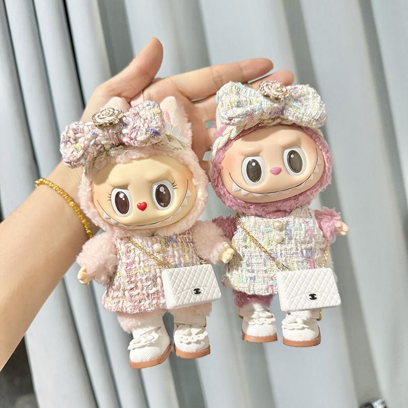 [Labubu Dress Up] First/Second Generation Labubu Doll Clothes Pendant Black/White Fragrant Camellia + Small C Bag - URANBATO