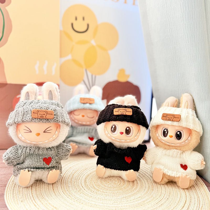 [Labubu Dress Up] First/Second Generation Labubu Doll Clothes Pendant Sitting Party Love Sweater Set - URANBATO
