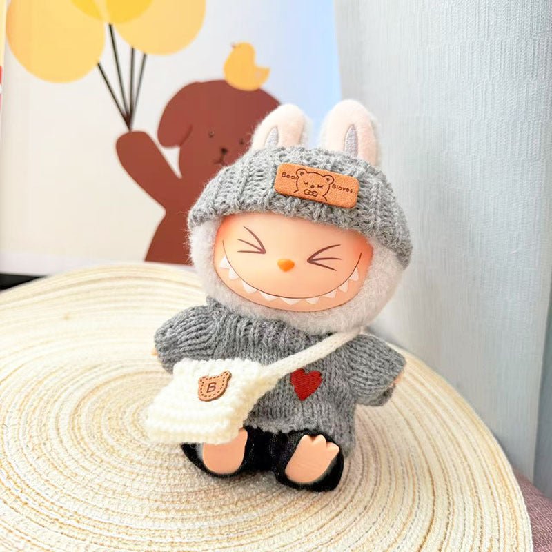[Labubu Dress Up] First/Second Generation Labubu Doll Clothes Pendant Sitting Party Love Sweater Set - URANBATO