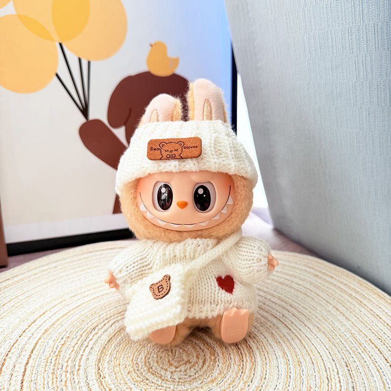 [Labubu Dress Up] First/Second Generation Labubu Doll Clothes Pendant Sitting Party Love Sweater Set - URANBATO