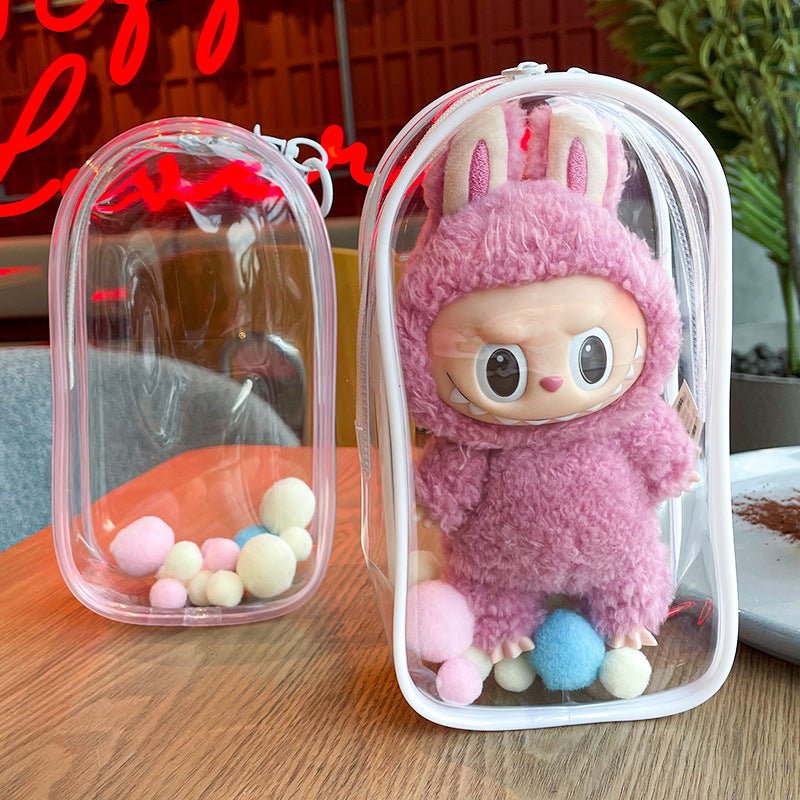 Labubu multi - purpose doll protective cover pvc doll high transparent dustproof oval hanging bag baby walking bag storage bag - URANBATO