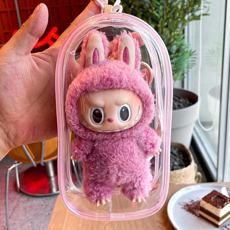 Labubu multi - purpose doll protective cover pvc doll high transparent dustproof oval hanging bag baby walking bag storage bag - URANBATO