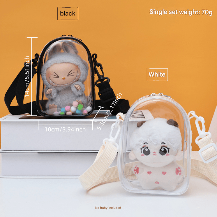 Labubu storage bag 14cm labubu doll out walking bag pvc transparent bag doll display - URANBATO