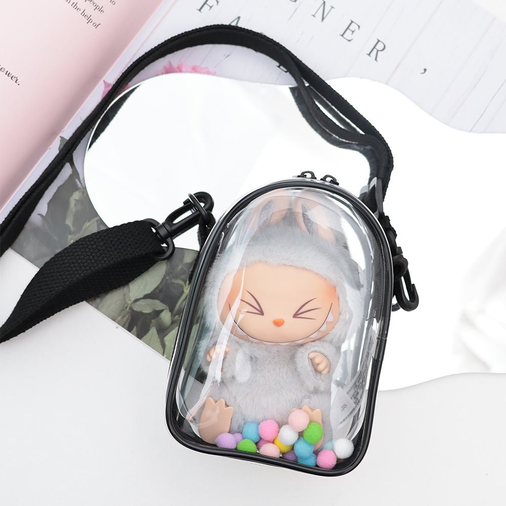 Labubu storage bag 14cm labubu doll out walking bag pvc transparent bag doll display - URANBATO