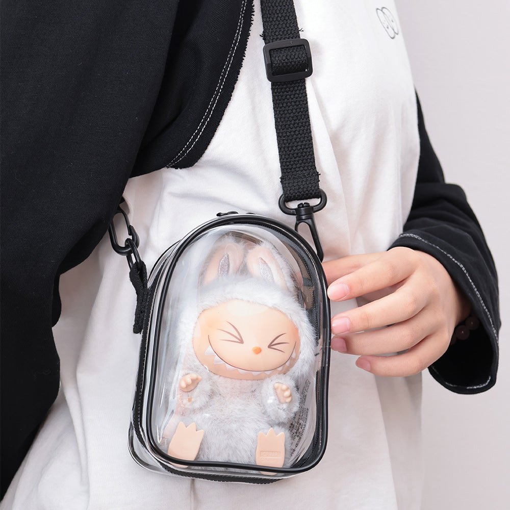 Labubu storage bag 14cm labubu doll out walking bag pvc transparent bag doll display - URANBATO