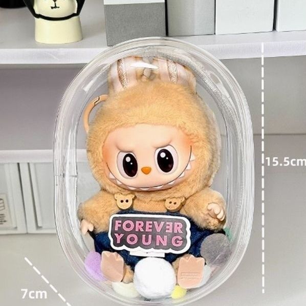 [Labubu transparent protective cover] 15CM first/second generation sitting doll vinyl pendant dust bag Labubu transparent baby bag - URANBATO