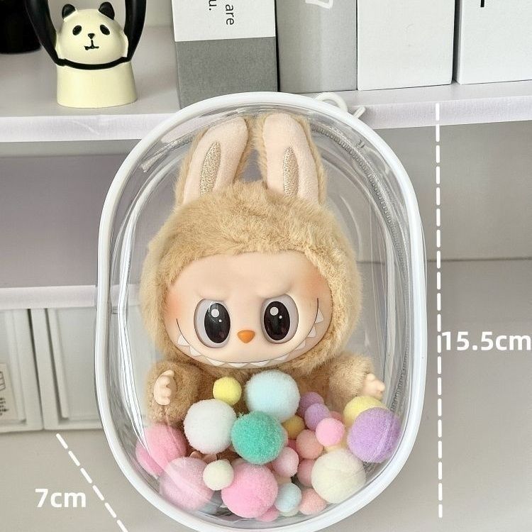 [Labubu transparent protective cover] 15CM first/second generation sitting doll vinyl pendant dust bag Labubu transparent baby bag - URANBATO