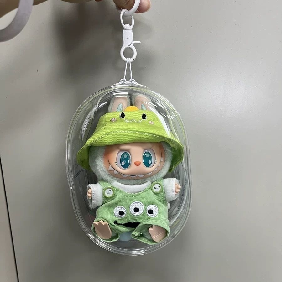 [Labubu transparent protective cover] 15CM first/second generation sitting doll vinyl pendant dust bag Labubu transparent baby bag - URANBATO