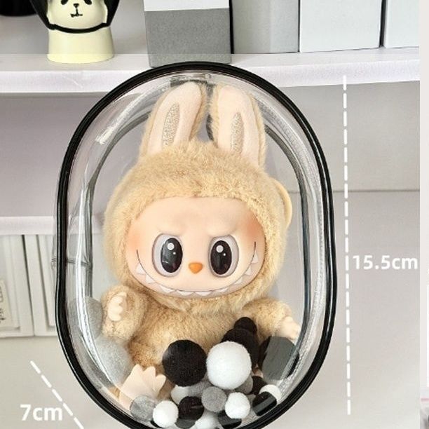 [Labubu transparent protective cover] 15CM first/second generation sitting doll vinyl pendant dust bag Labubu transparent baby bag - URANBATO