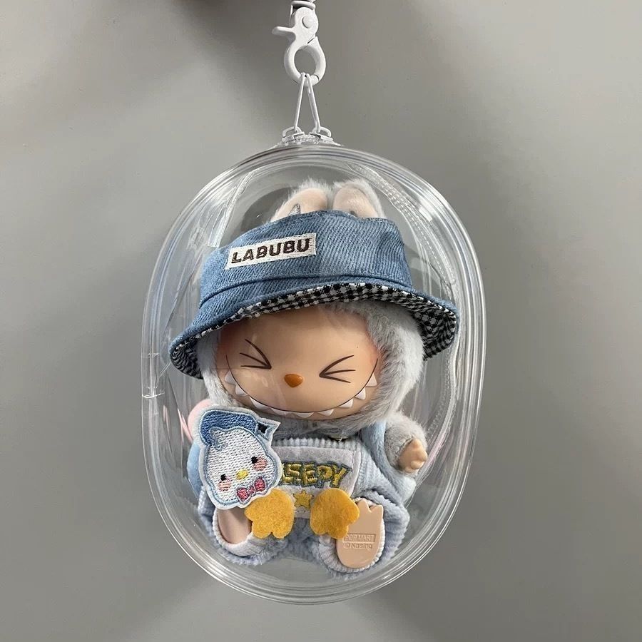 [Labubu transparent protective cover] 15CM first/second generation sitting doll vinyl pendant dust bag Labubu transparent baby bag - URANBATO