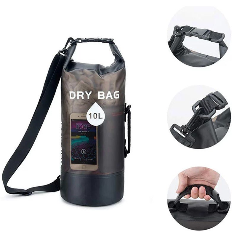 Large capacity waterproof bucket bag, 5L/10L/20L outdoor sports waterproof bag, PVC transparent waterproof bag, outdoor camping fishing swimming beach bag, outdoor equipment storage artifact - URANBATO