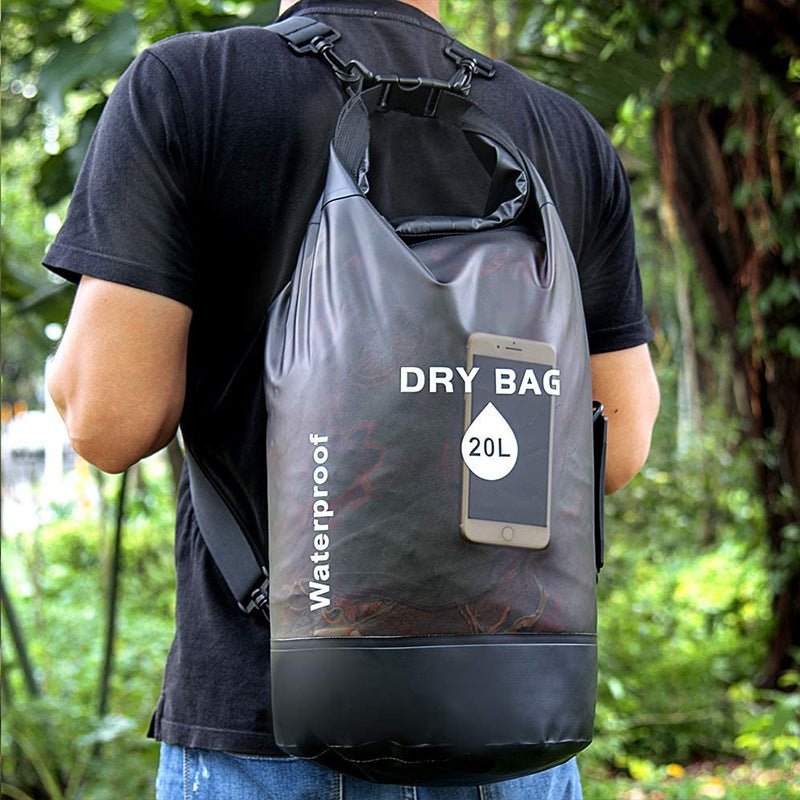 Large capacity waterproof bucket bag, 5L/10L/20L outdoor sports waterproof bag, PVC transparent waterproof bag, outdoor camping fishing swimming beach bag, outdoor equipment storage artifact - URANBATO