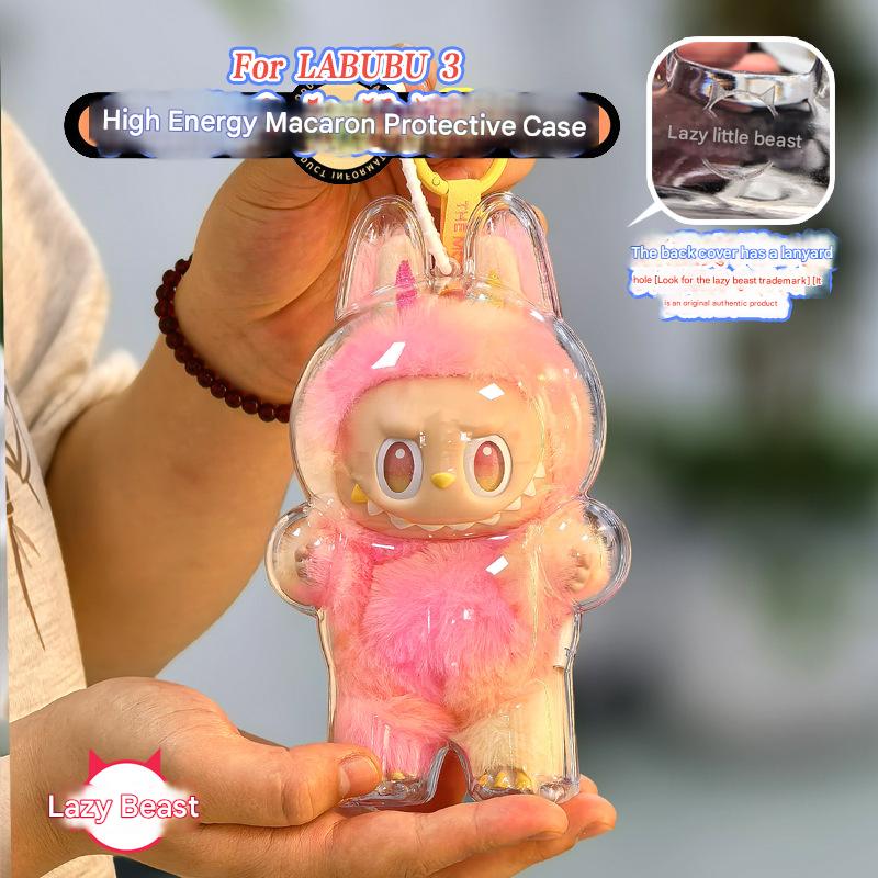[Lazy Naughty Beast Original] High - quality LABUBU 3 generation macaron acrylic transparent protective case - URANBATO