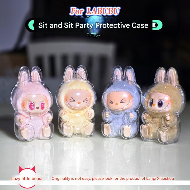 [Lazy Naughty Beast Original] High - quality LABUBU Labubu Sit Party Acrylic Transparent Protective Case - URANBATO