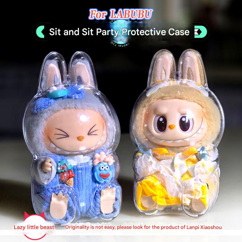 [Lazy Naughty Beast Original] High - quality LABUBU Labubu Sit Party Acrylic Transparent Protective Case - URANBATO