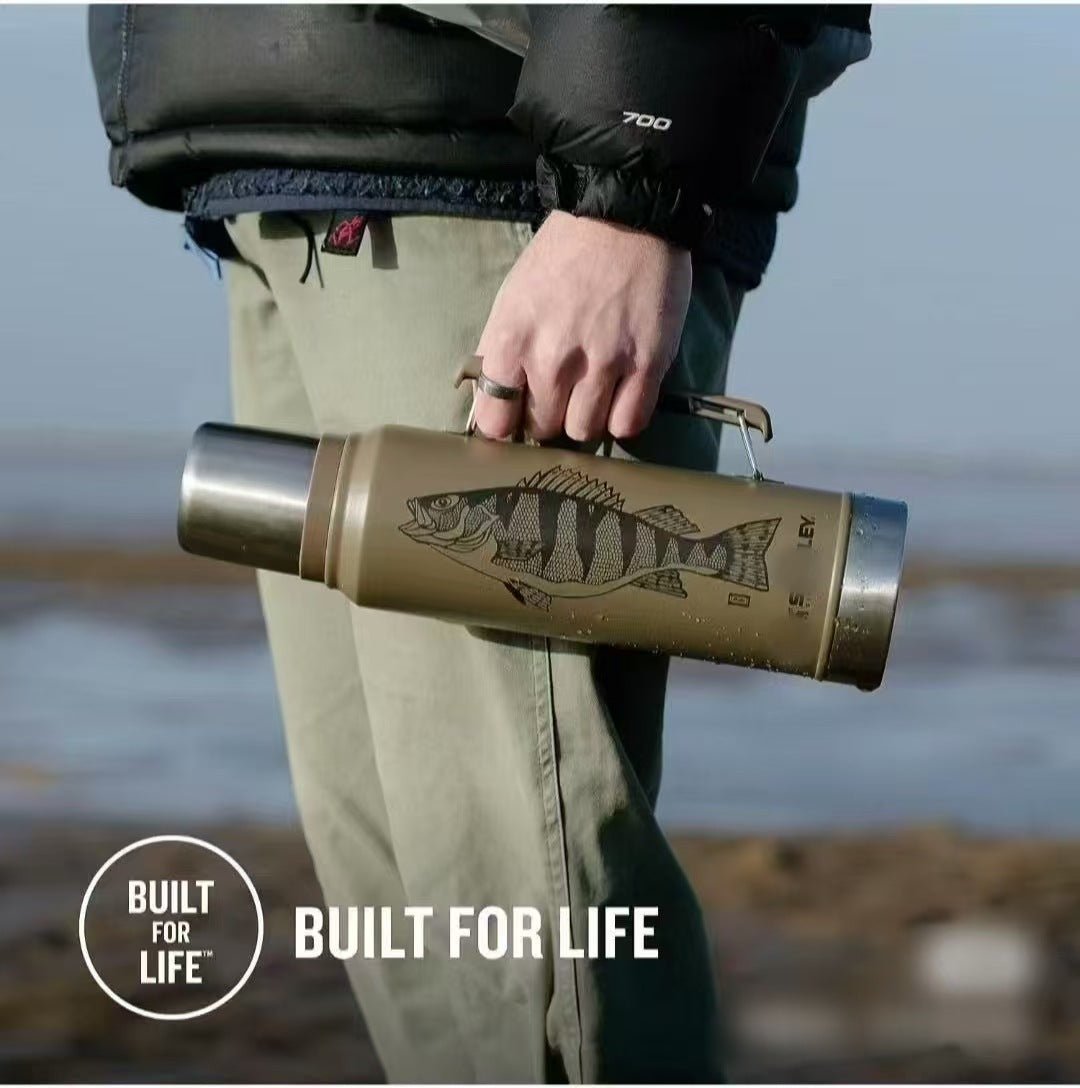 Limited edition Stanley perch picture stainless steel thermos, American Stanley thermos, stainless steel thermos travel cup, large capcity outdoor fishing travel thermos - URANBATO