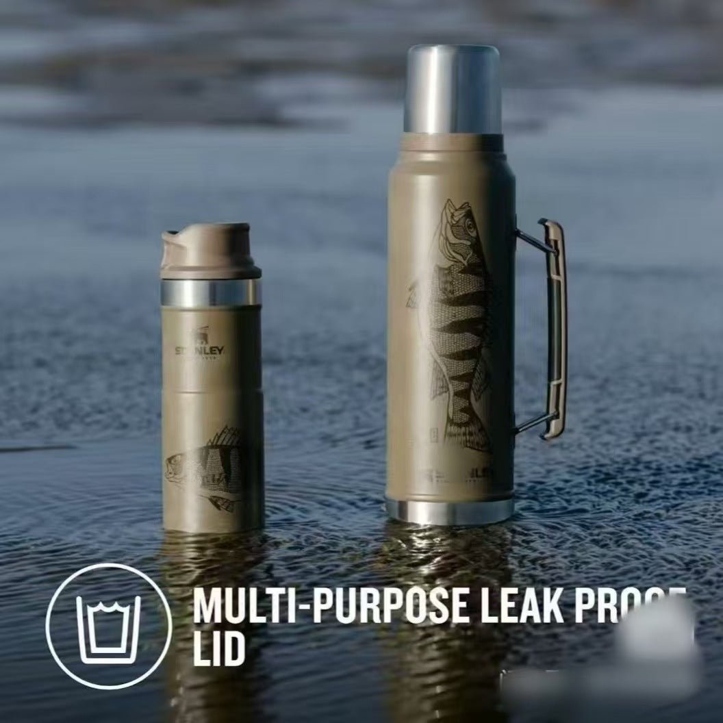 Limited edition Stanley perch picture stainless steel thermos, American Stanley thermos, stainless steel thermos travel cup, large capcity outdoor fishing travel thermos - URANBATO