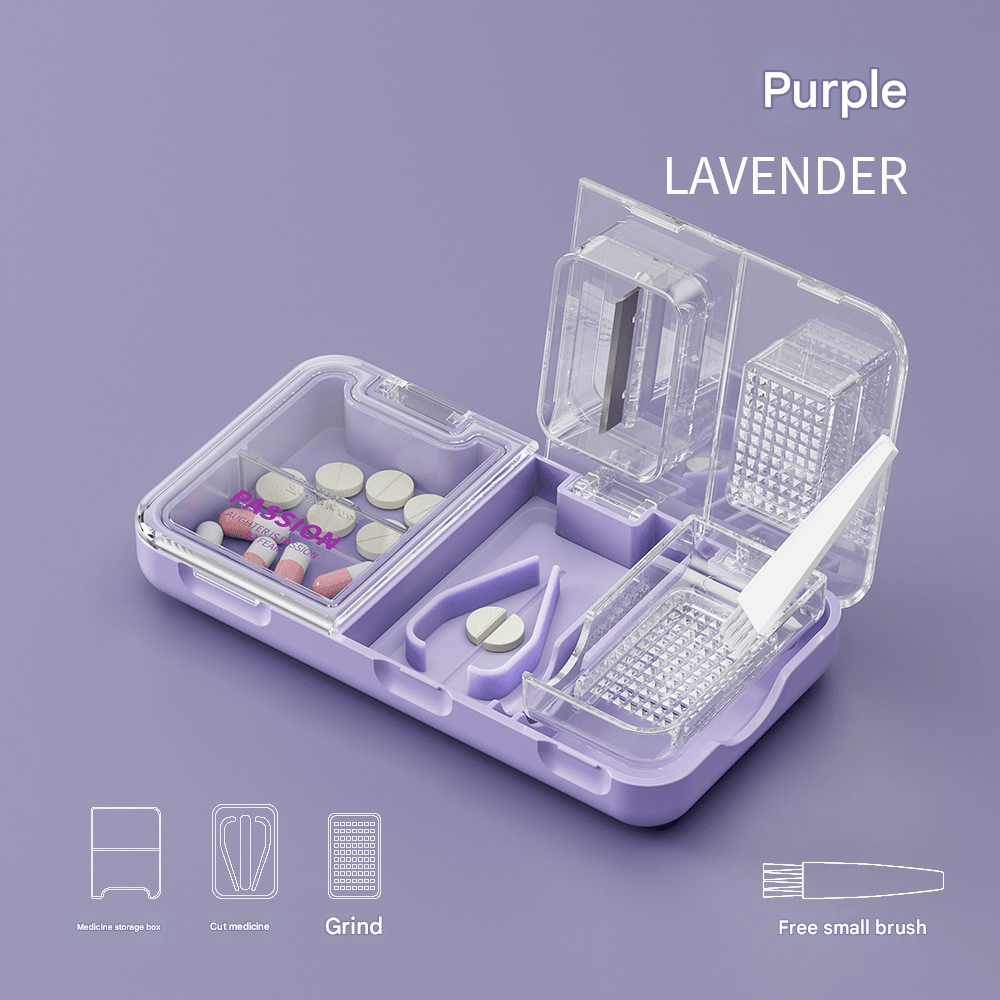 Mini three - compartment portable medicine box for cutting and grinding medicines, dust - proof and sealed medicine packaging storage box - URANBATO