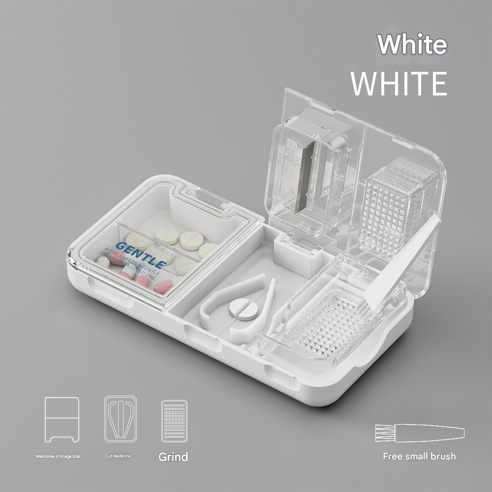 Mini three - compartment portable medicine box for cutting and grinding medicines, dust - proof and sealed medicine packaging storage box - URANBATO