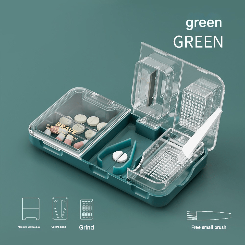 Mini three - compartment portable medicine box for cutting and grinding medicines, dust - proof and sealed medicine packaging storage box - URANBATO