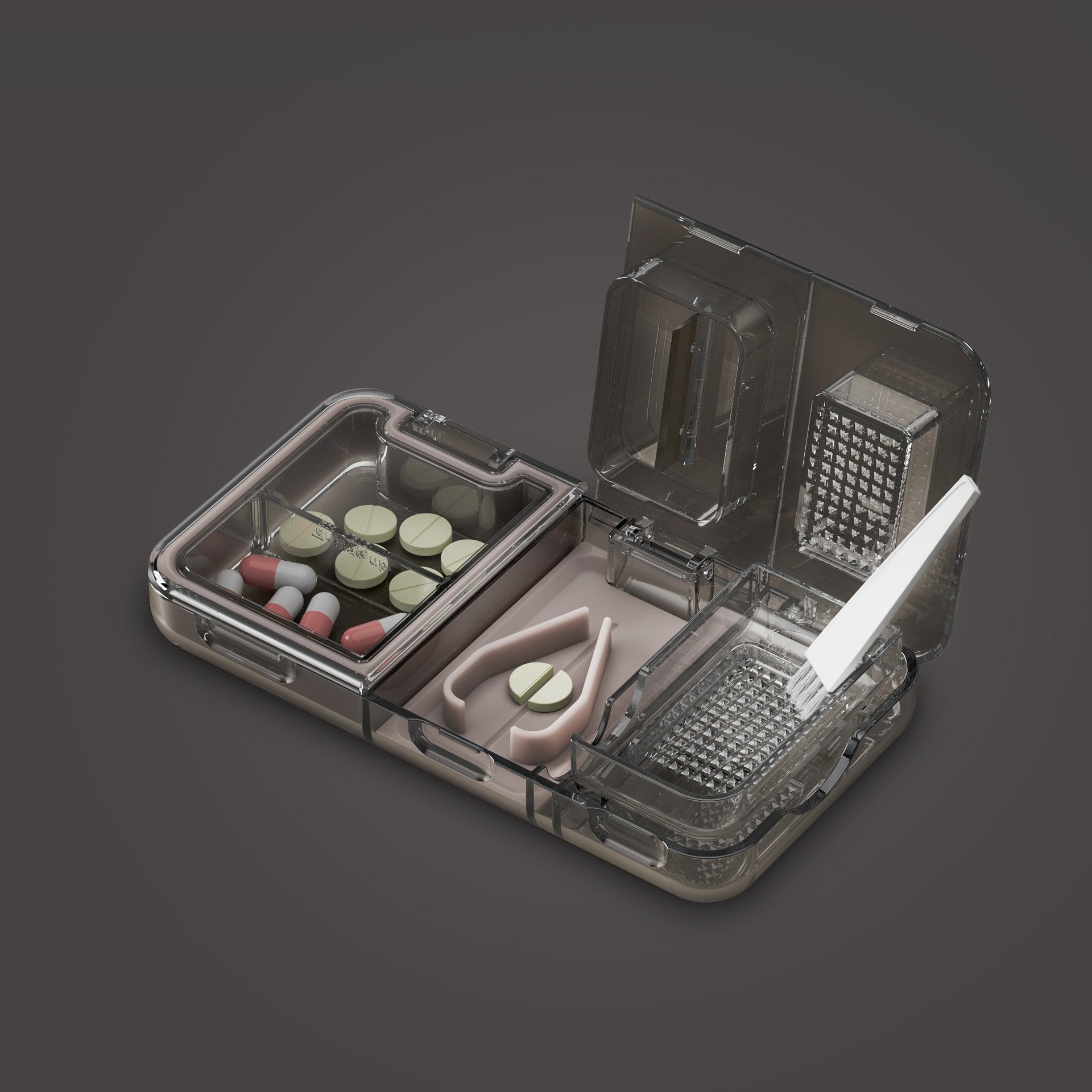 Mini three - compartment portable medicine box for cutting and grinding medicines, dust - proof and sealed medicine packaging storage box - URANBATO
