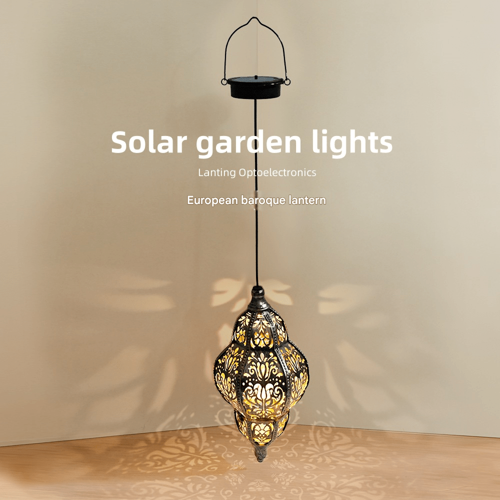 Moonlight Baroque,Solar Wrought Iron Lantern,6 - 12H Elegant Glow IP44 Weather Defense,490g Garden Sculpture,Round/Column Styles - URANBATO