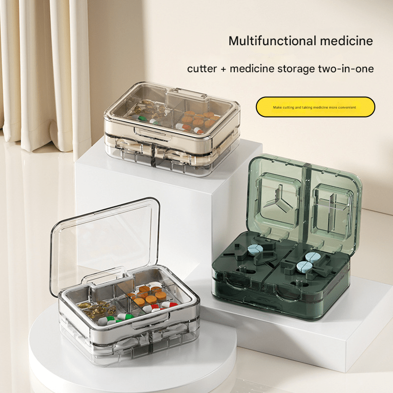 Multifunctional 1/2, 1/3, 1/4 medicine cutter, two - in - one medicine cutter and storage box for outdoor portable moisture - proof medicine box - URANBATO