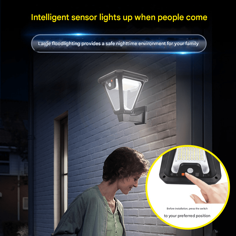 New solar waterproof human body induction wall lamp, garden lighting can be plugged into the ground or wall - mounted, outdoor lawn LED landscape light, white light and warm light dual color, automatically lights up when people come - URANBATO