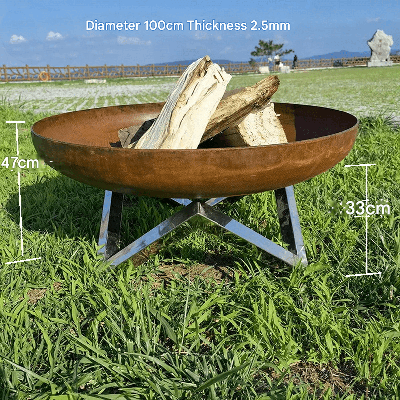 North American courtyard charcoal bonfire stove, outdoor camping incinerator, homestay camp heating brazier grill, BBQ wood stove grill, weathering steel bonfire pot - URANBATO