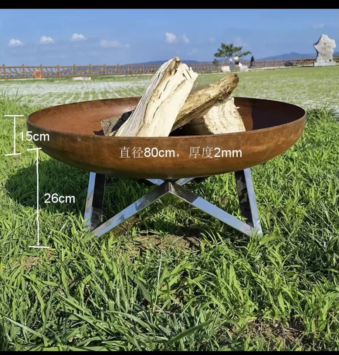 North American courtyard charcoal bonfire stove, outdoor camping incinerator, homestay camp heating brazier grill, BBQ wood stove grill, weathering steel bonfire pot - URANBATO