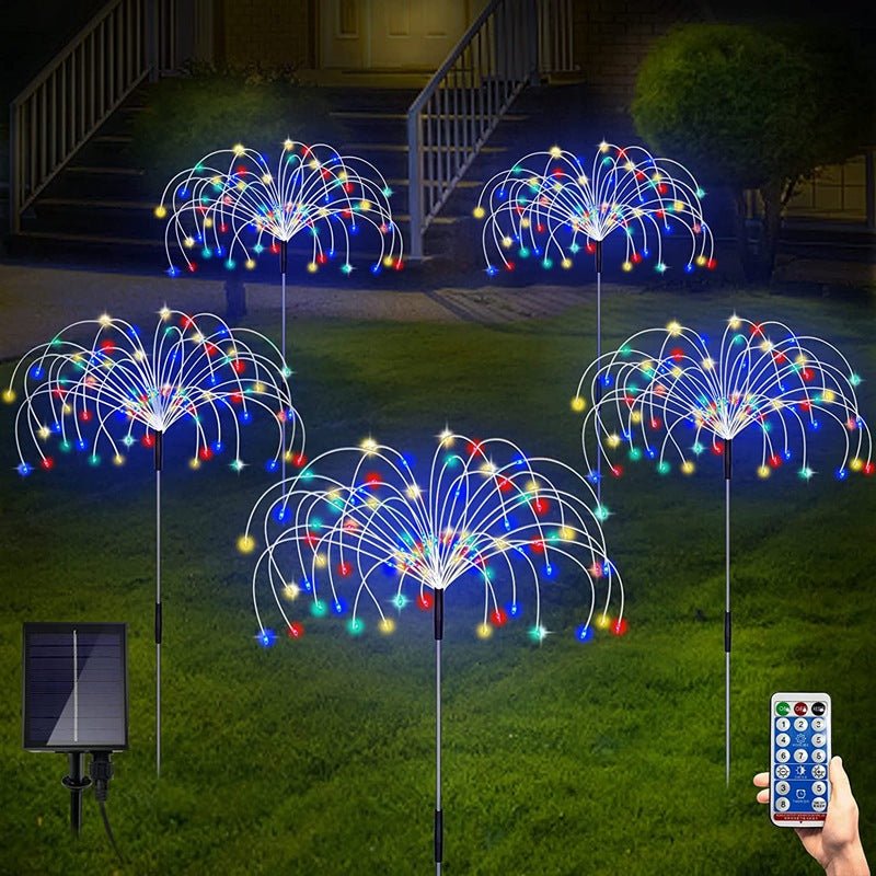 One - to - many solar fireworks lights, remote control string lights, garden lawn atmosphere lights, waterproof dandelion lawn ground lights, Christmas decorative lights - URANBATO