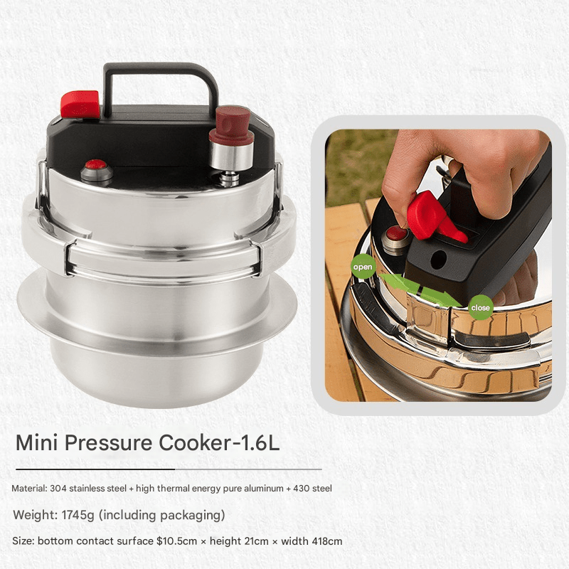 Outdoor camping car household pressure cooker, camping portable 1.6L pressure cooker, 304 stainless steel mini pressure cooker, induction cooker soup mini rice cooker - URANBATO