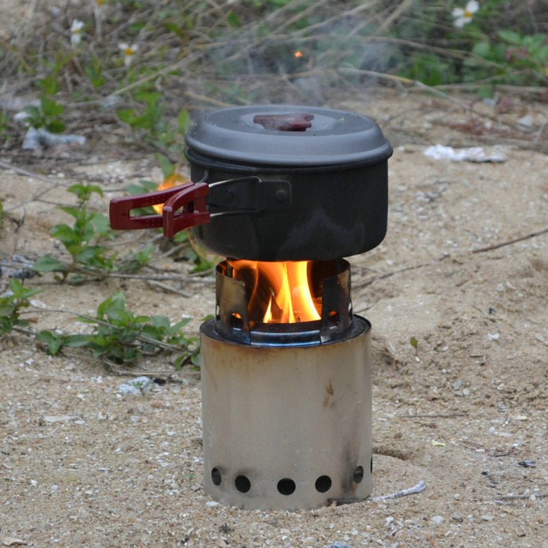 Outdoor folding wood stove, stainless steel windproof picnic stove, camping alcohol stove barbecue stove, integrated campfire stove, stainless steel burning stove - URANBATO